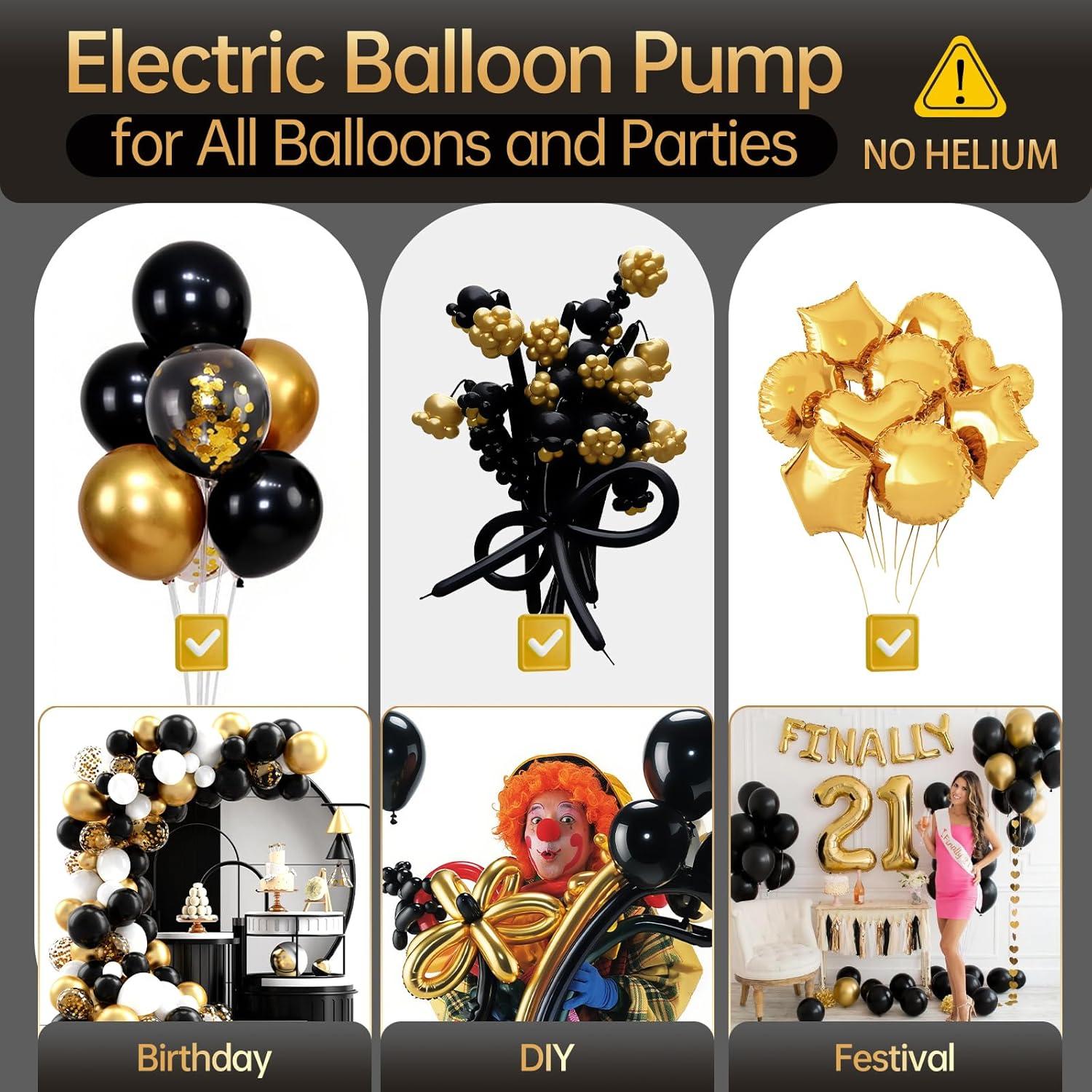 Bomba de globo eléctrica Bezente 3 en 1 portátil negro dorado