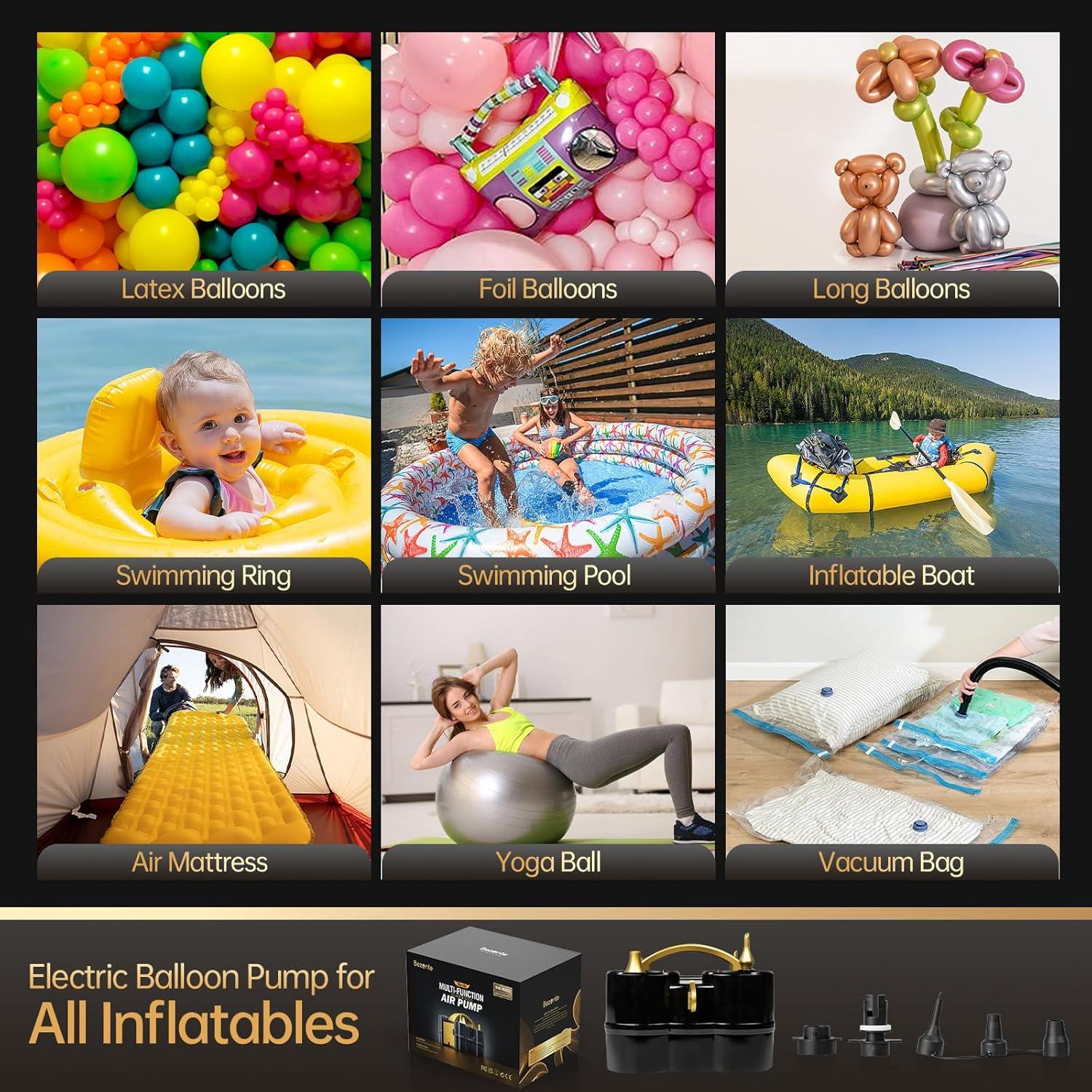Bomba de globo eléctrica Bezente 3 en 1 portátil negro dorado