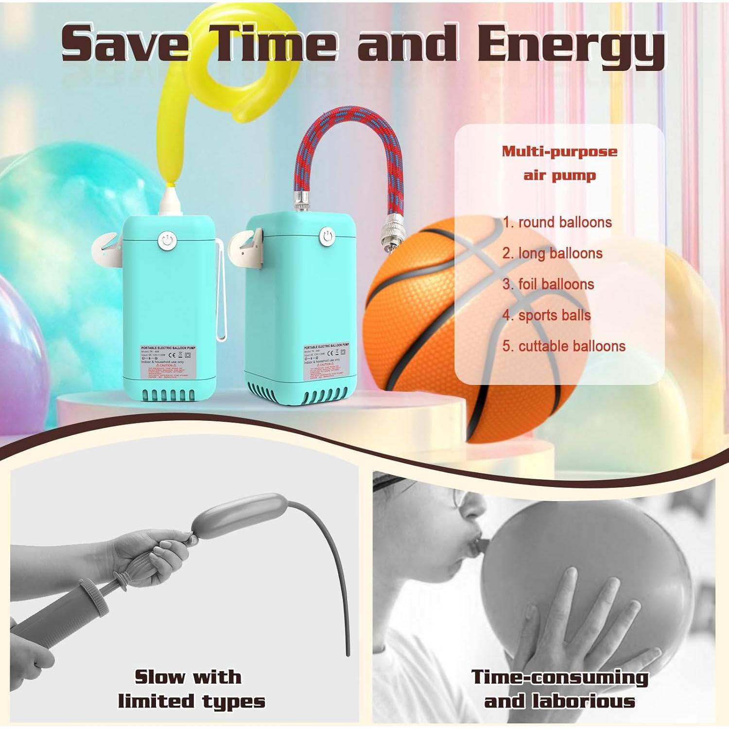 Bomba de Globo Eléctrica AXHJ 2 en 1 para Globos y Pelotas