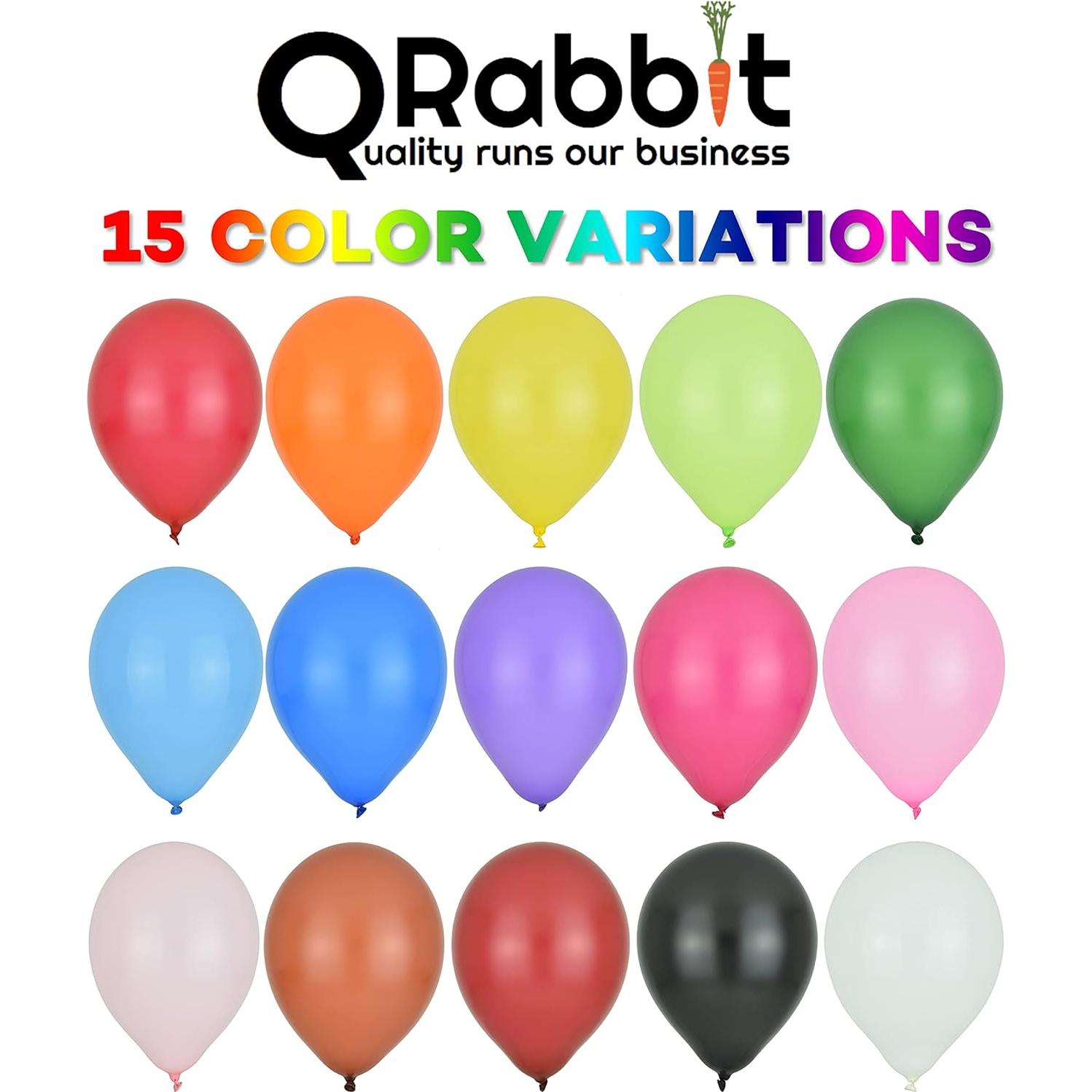 Paquete de 150 globos 12" QRabbit con bomba de mano - Colores surtidos