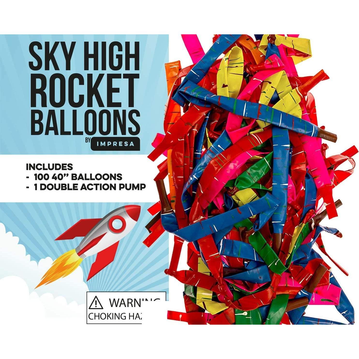 Cohetes de Globo Voladores IMPRESA - Paquete 100 Juguetes 101.6 cm