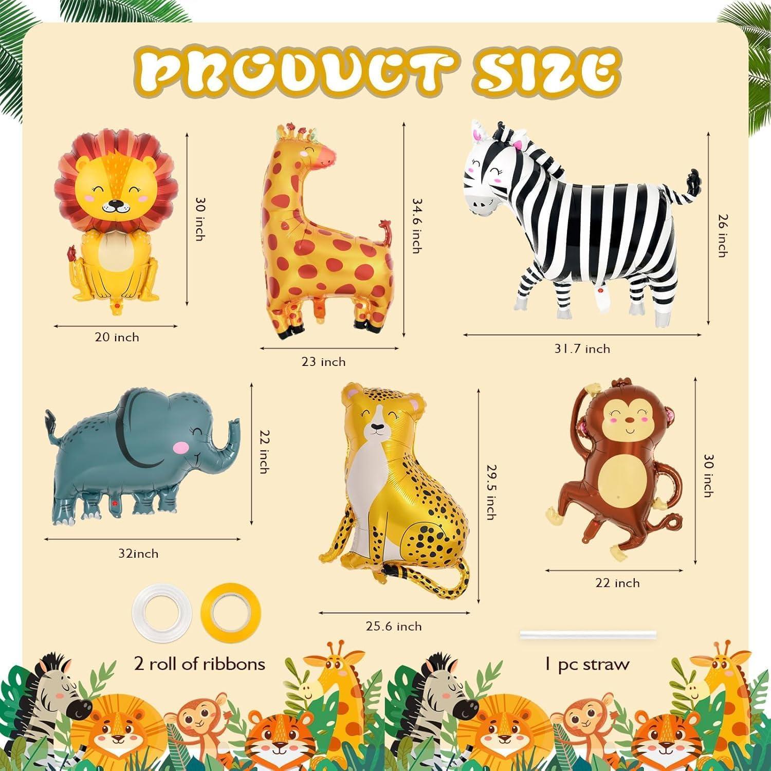 6 Globos de Aluminio Safari YOTHORN - Animales de Zoológico