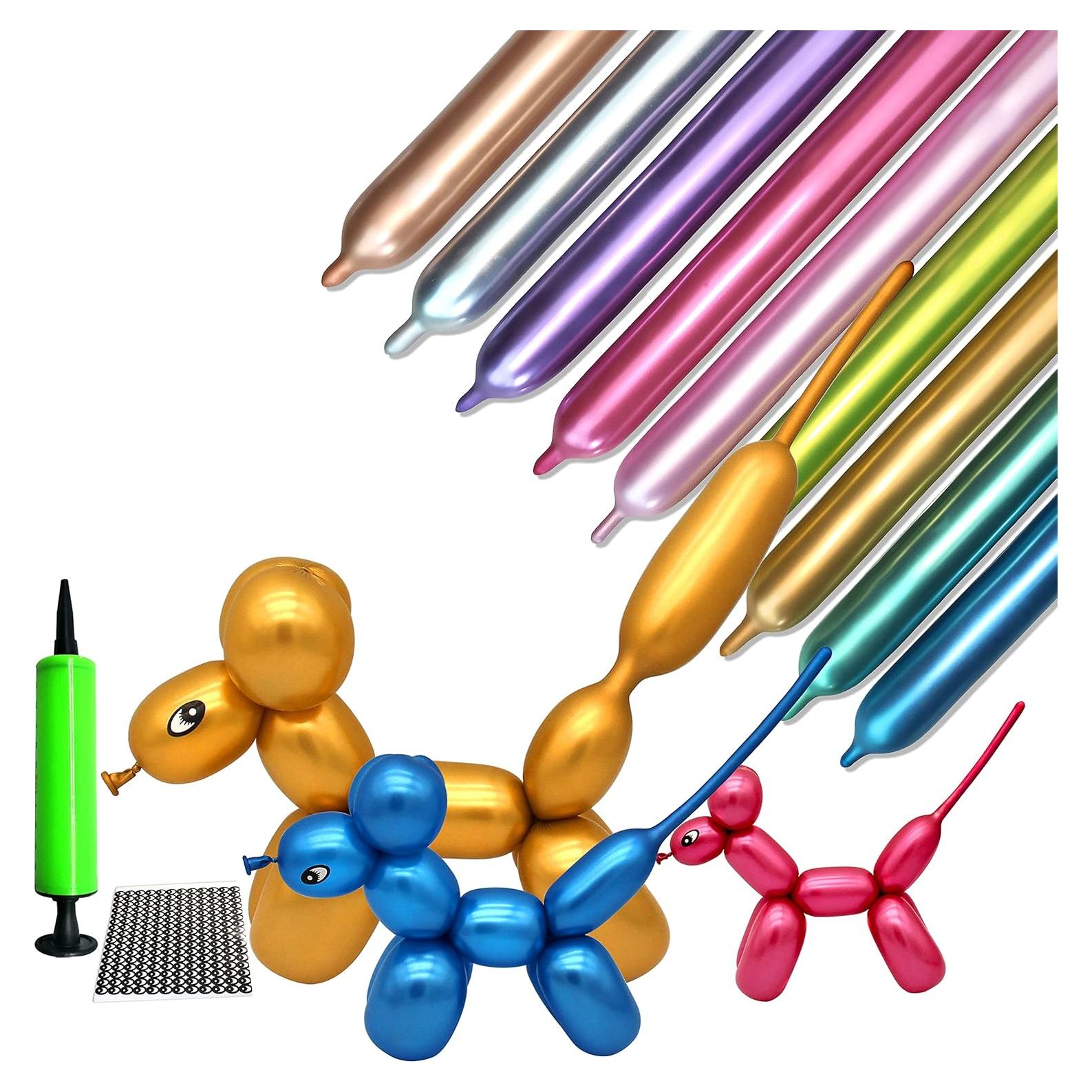 Kit de 100 globos largos metálicos 260 con bomba - LXZFCRG