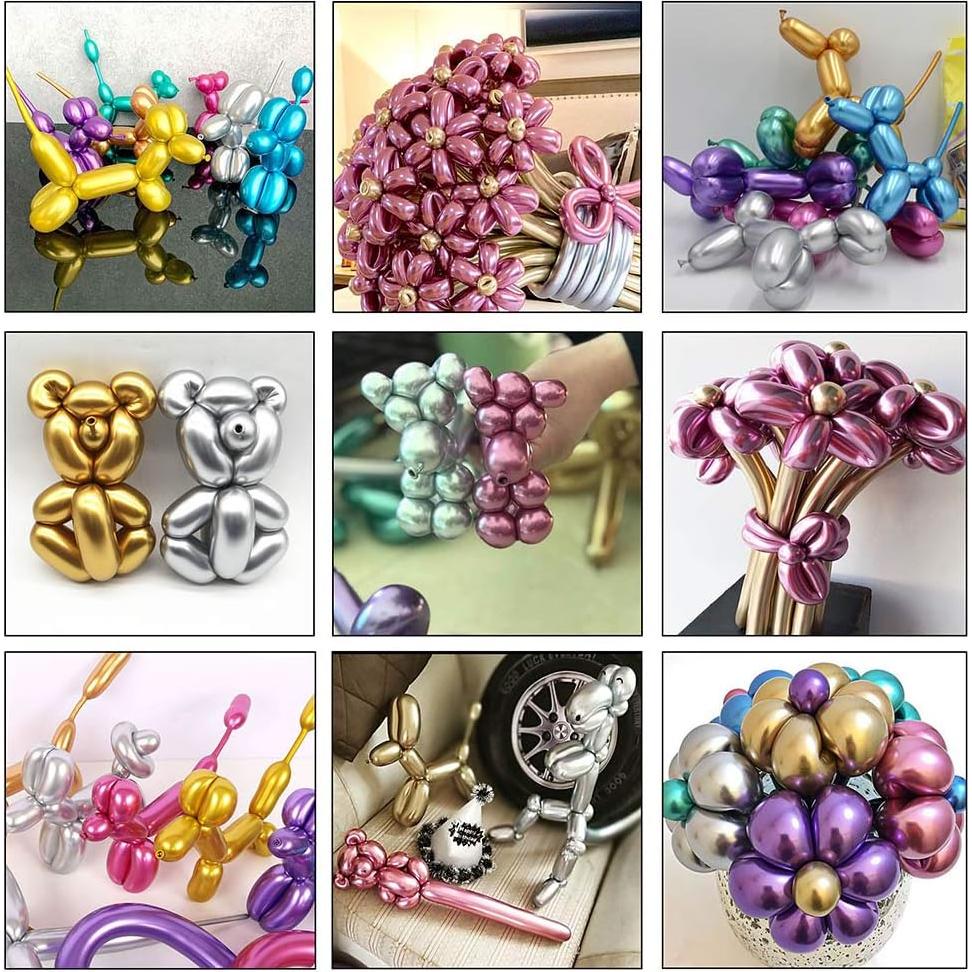 Kit de 100 globos largos metálicos 260 con bomba - LXZFCRG