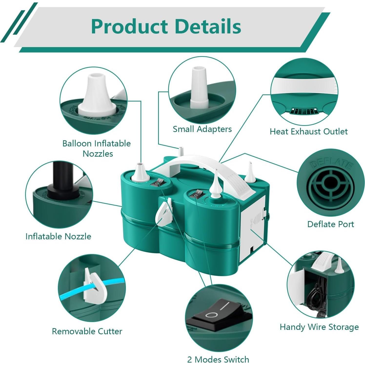 Bomba de Globo Eléctrica FunHot 3-en-1 Verde Blanco