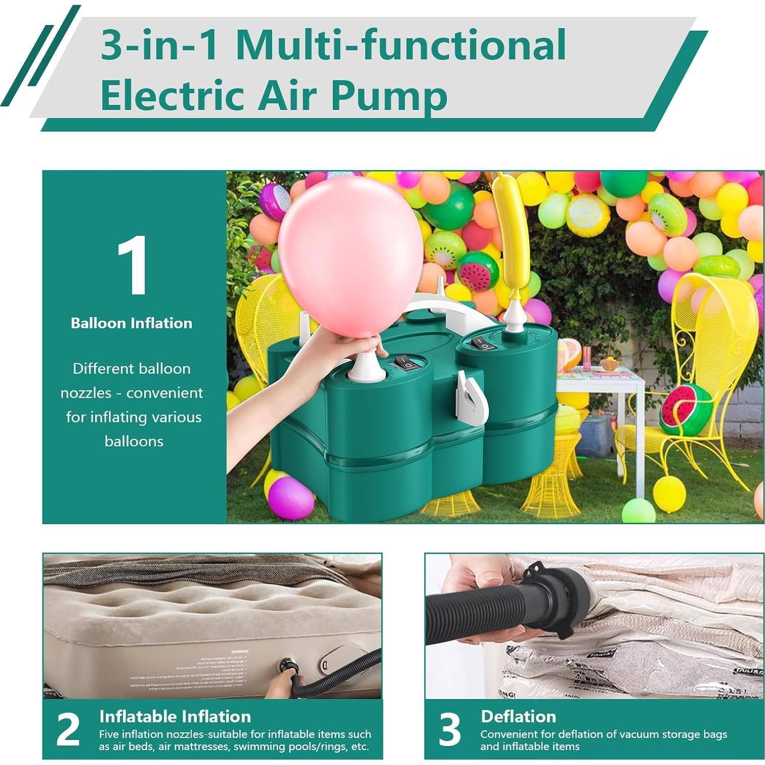 Bomba de Globo Eléctrica FunHot 3-en-1 Verde Blanco