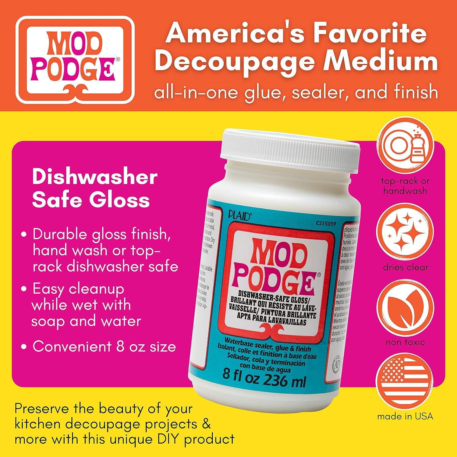 Mod Podge 8 Oz a Prueba de Lavavajillas Brillante - Sellador y Pegamento