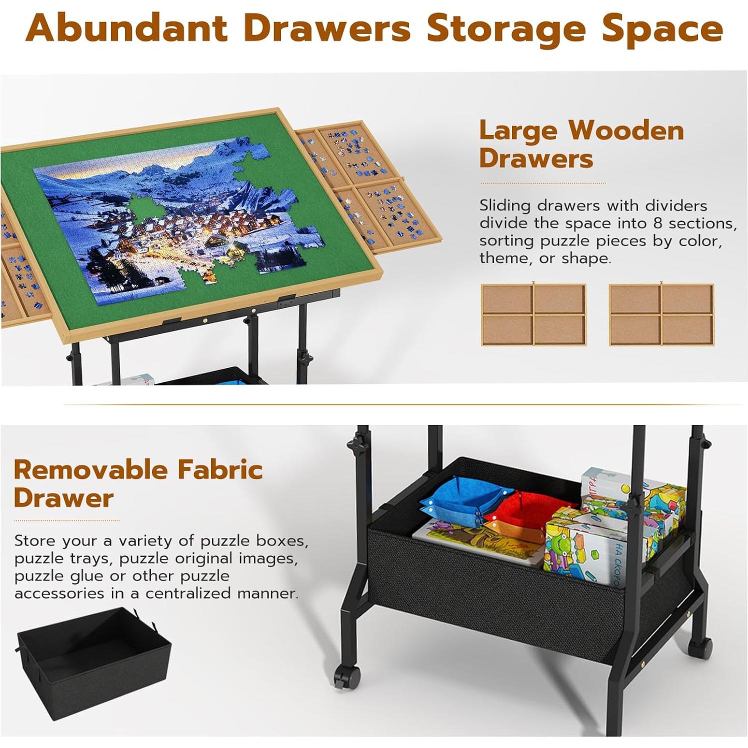 Mesa de Rompecabezas Ajustable UPVERCY con 2 Cajones 1500 Piezas