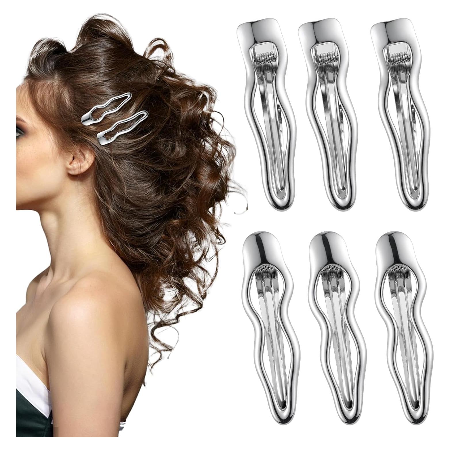 6 Clips de Pelo de Metal Plateado Josojoou - Pinzas en Onda