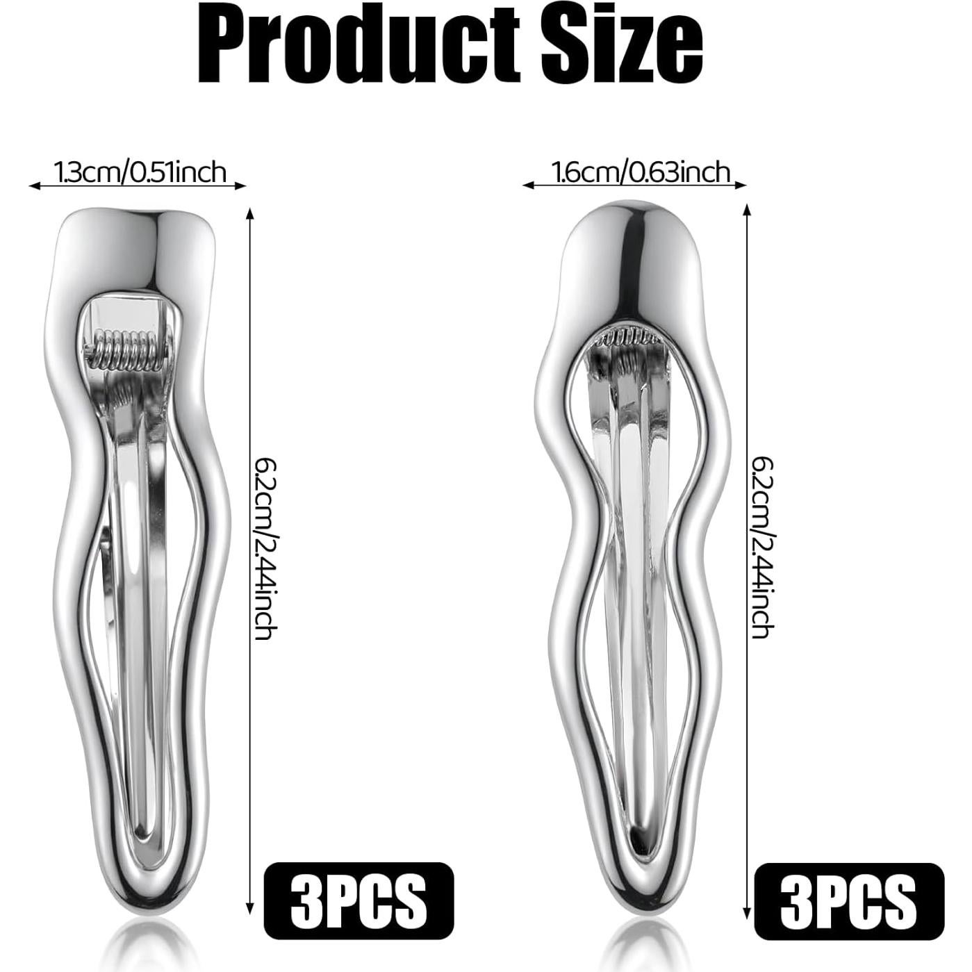 6 Clips de Pelo de Metal Plateado Josojoou - Pinzas en Onda