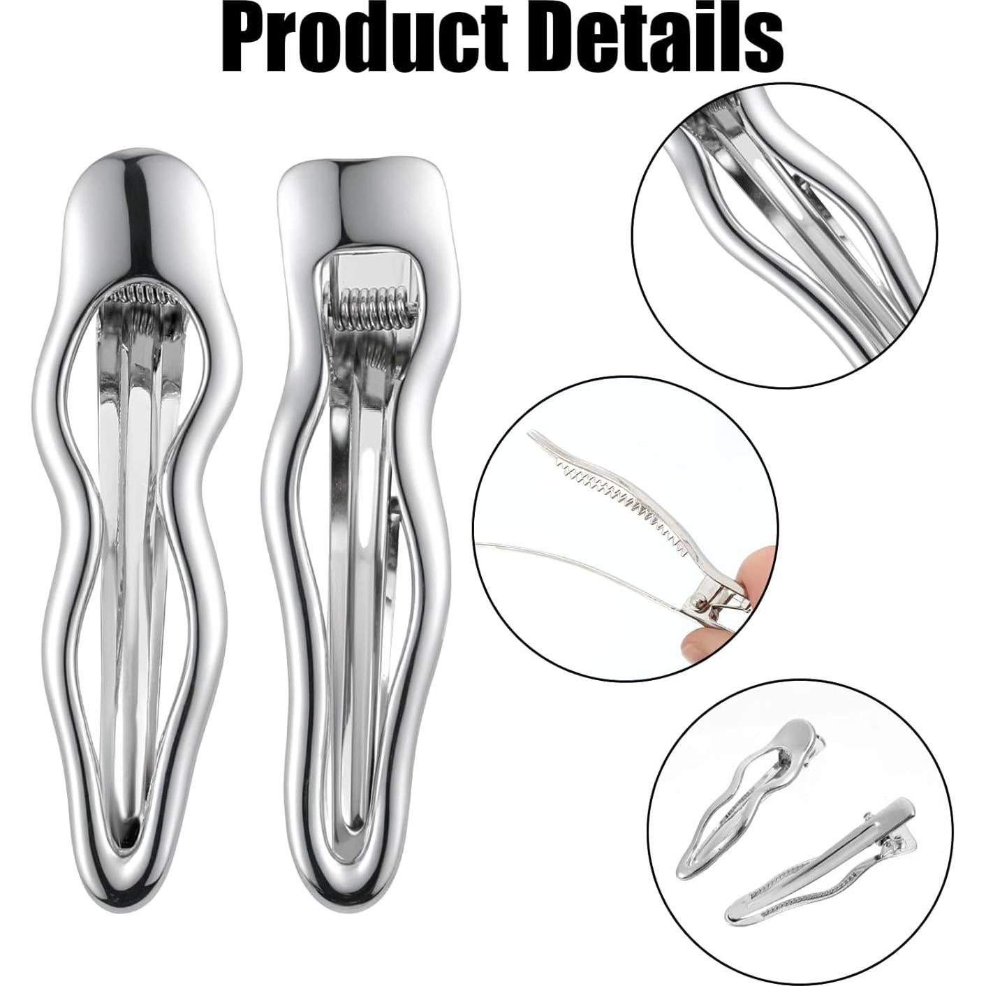 6 Clips de Pelo de Metal Plateado Josojoou - Pinzas en Onda