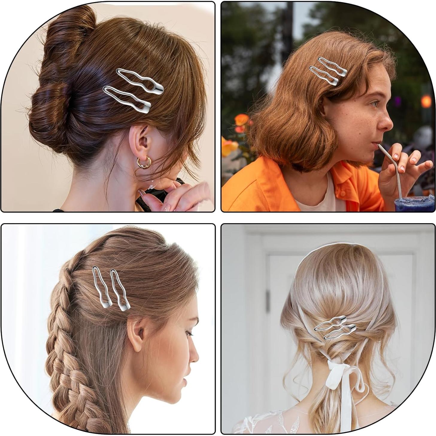 6 Clips de Pelo de Metal Plateado Josojoou - Pinzas en Onda