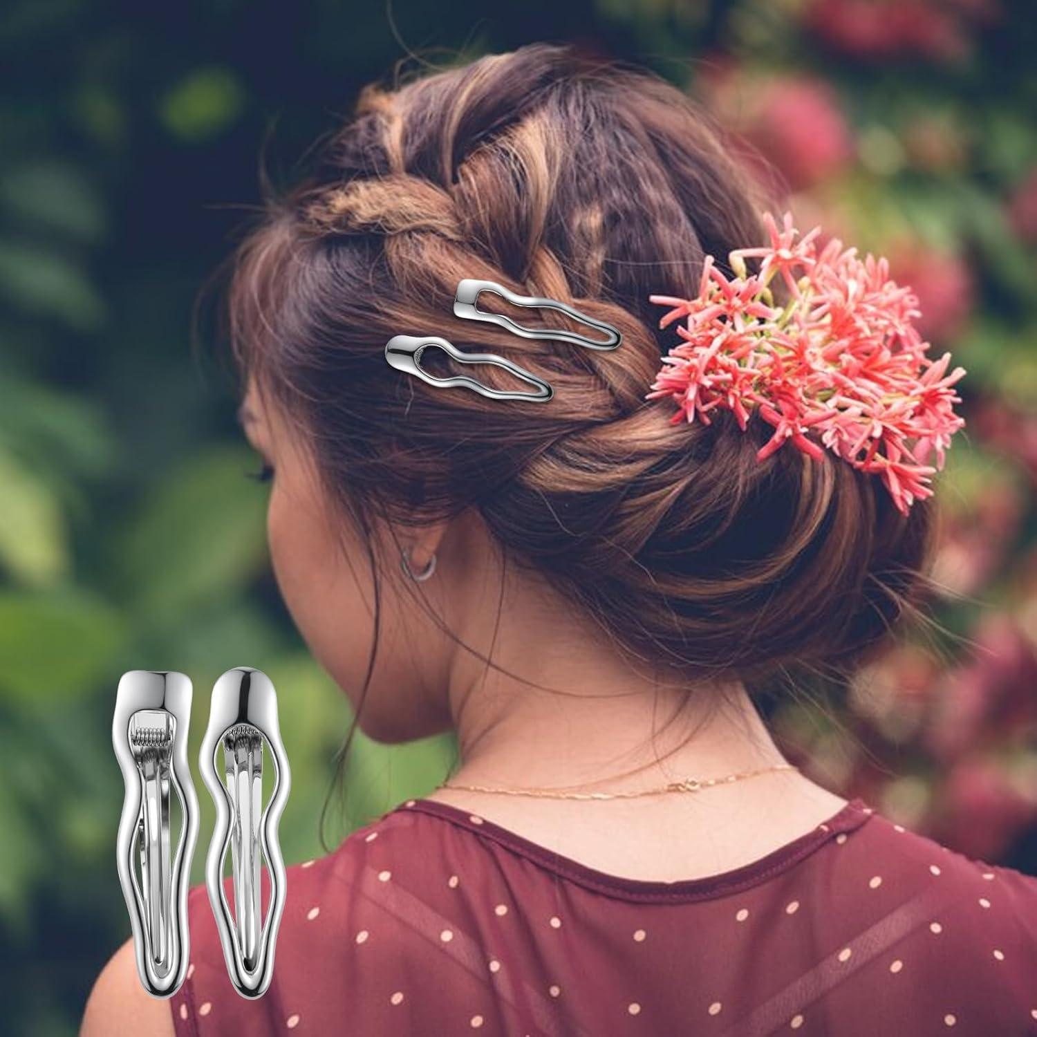 6 Clips de Pelo de Metal Plateado Josojoou - Pinzas en Onda