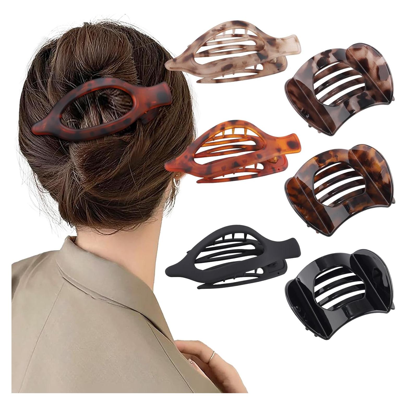 6 Clips de Pelo Franceses Planos Leopardo - Fuerte Sujeción