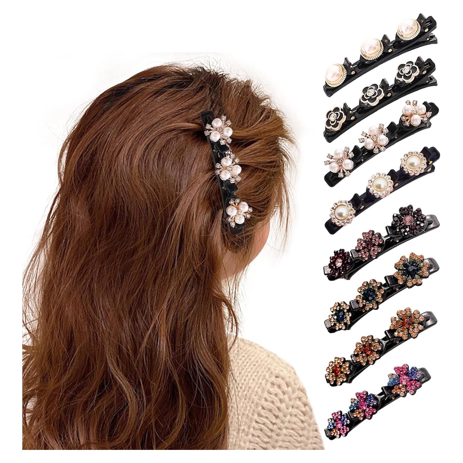 Set de 8 Clips para el Cabello Trenzados XIACIBDUS con Strass
