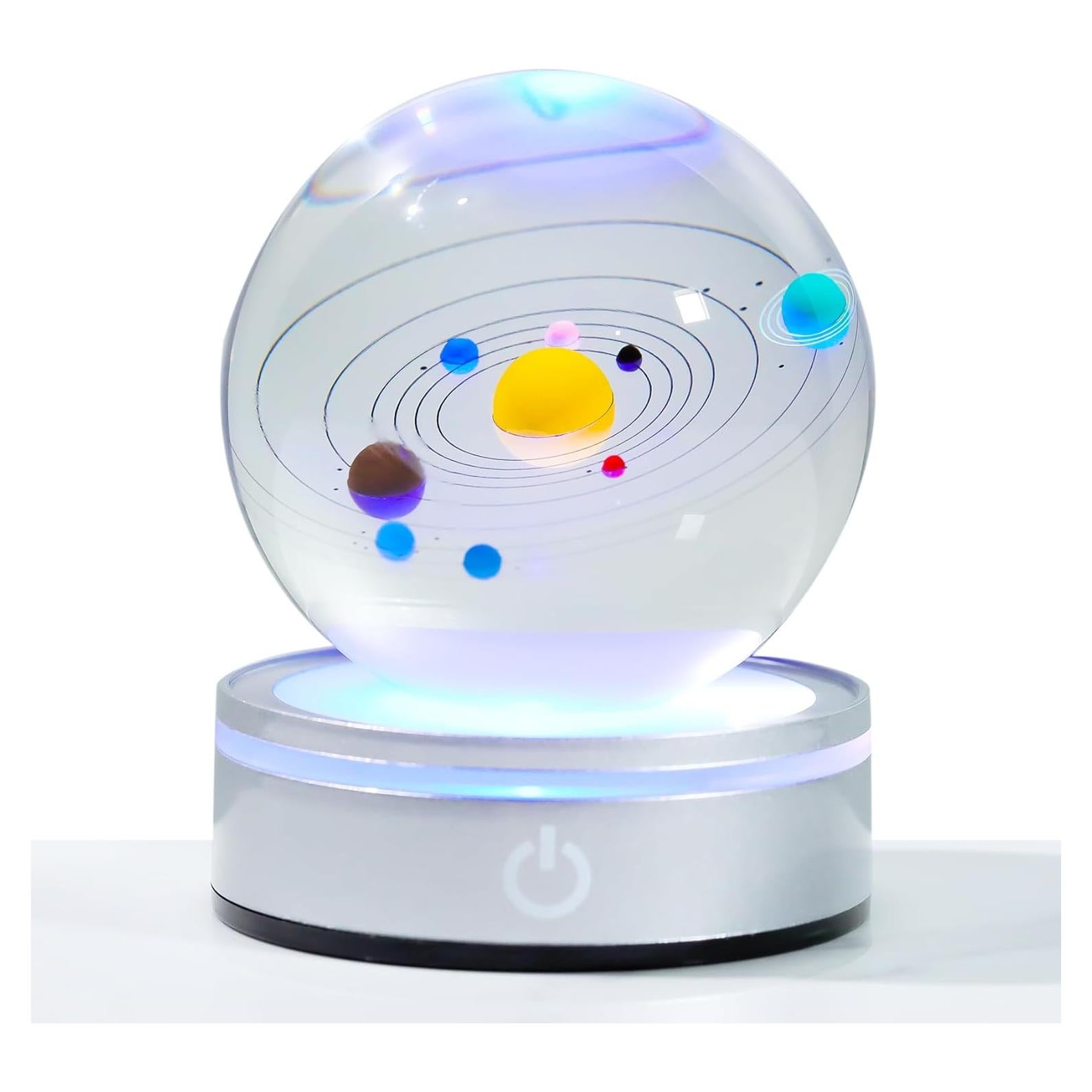 Bola de Cristal 3D Sistema Solar 8cm con Base LED Arikyrist