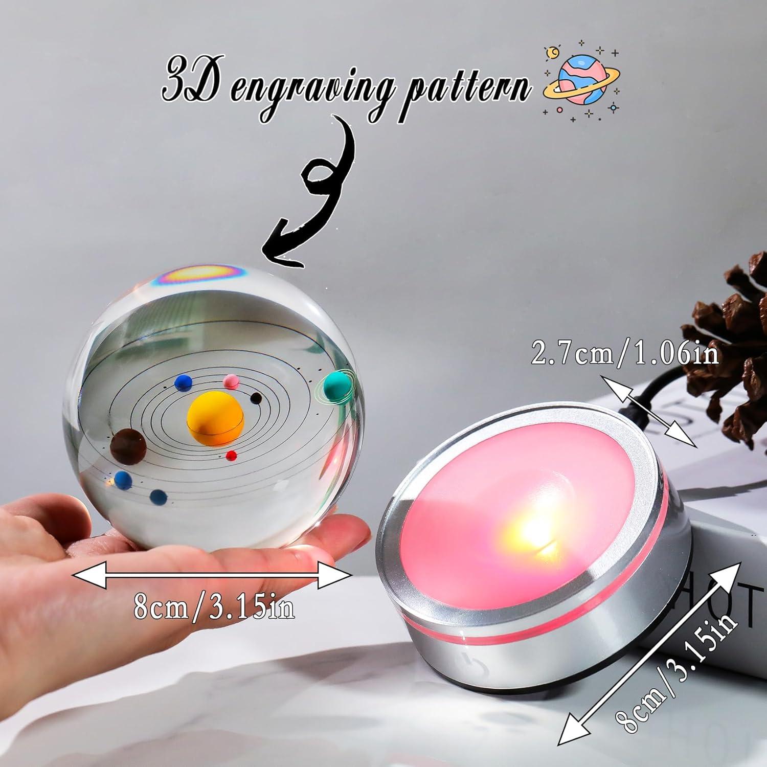Bola de Cristal 3D Sistema Solar 8cm con Base LED Arikyrist