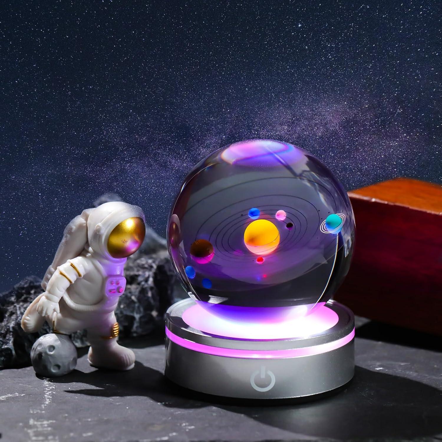 Bola de Cristal 3D Sistema Solar 8cm con Base LED Arikyrist