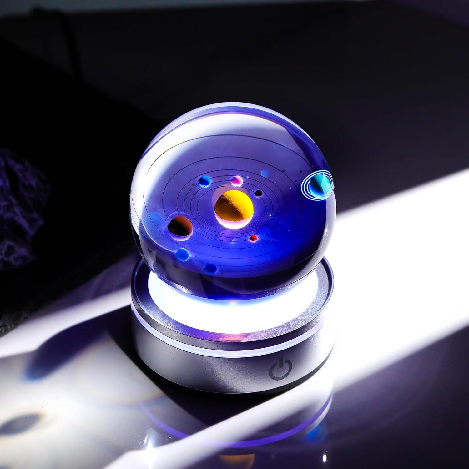 Bola de Cristal 3D Sistema Solar 8cm con Base LED Arikyrist