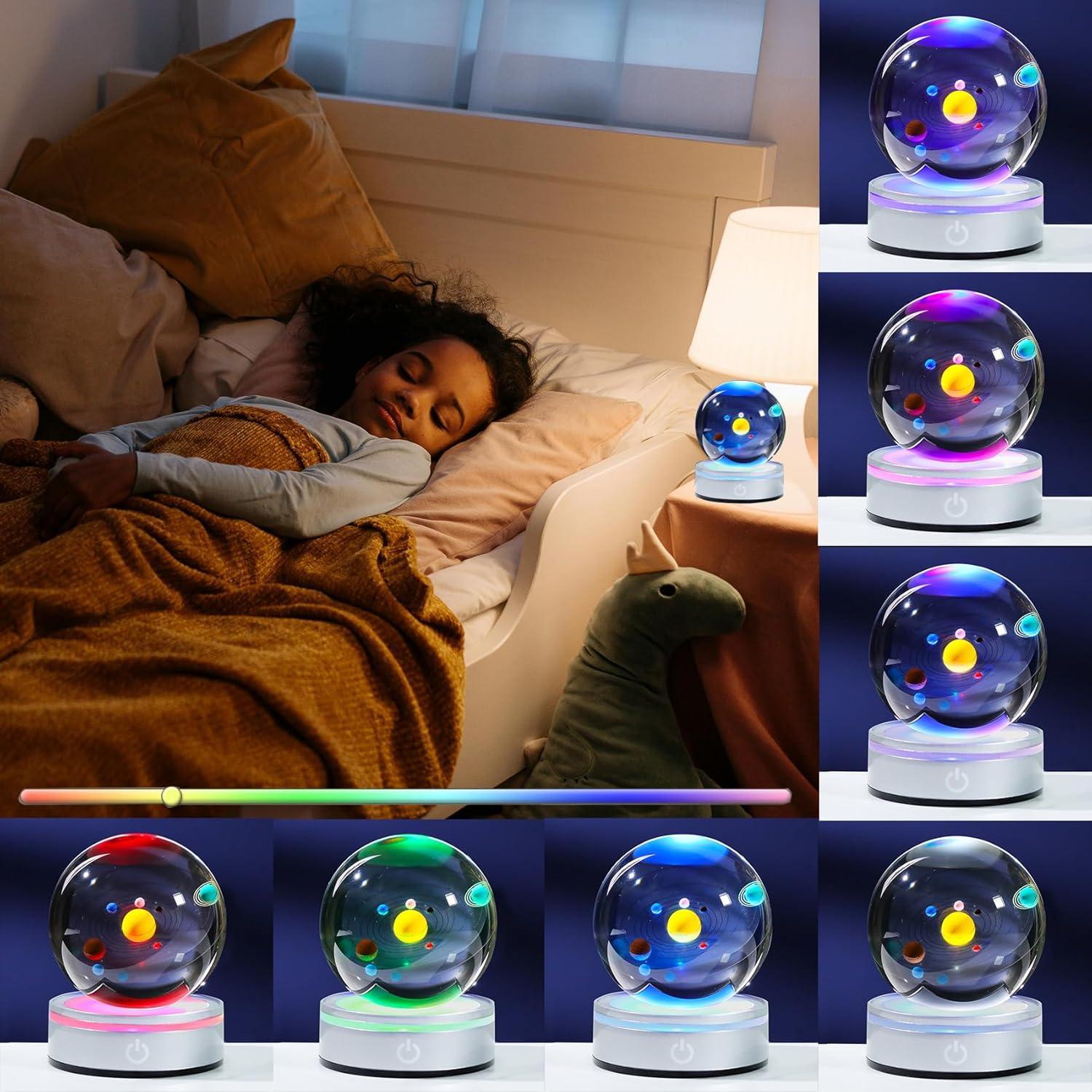 Bola de Cristal 3D Sistema Solar 8cm con Base LED Arikyrist