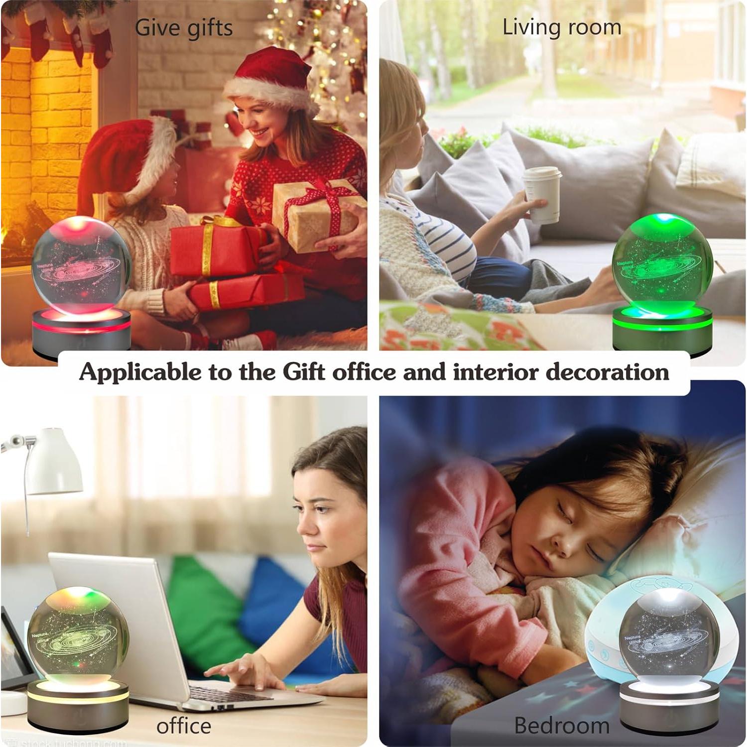 Bola de Cristal 3D Sistema Solar FANFEIYUE con Base LED 8 cm