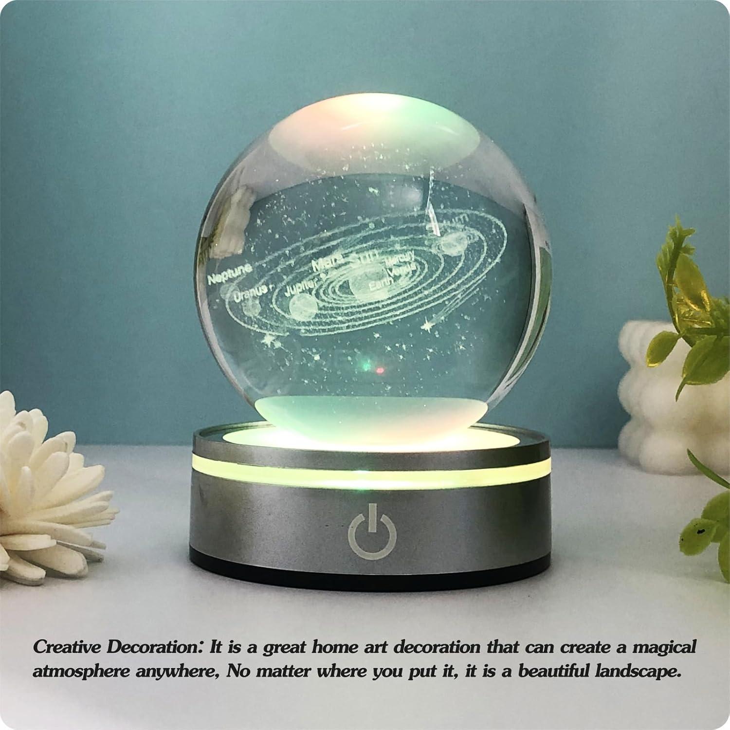 Bola de Cristal 3D Sistema Solar FANFEIYUE con Base LED 8 cm