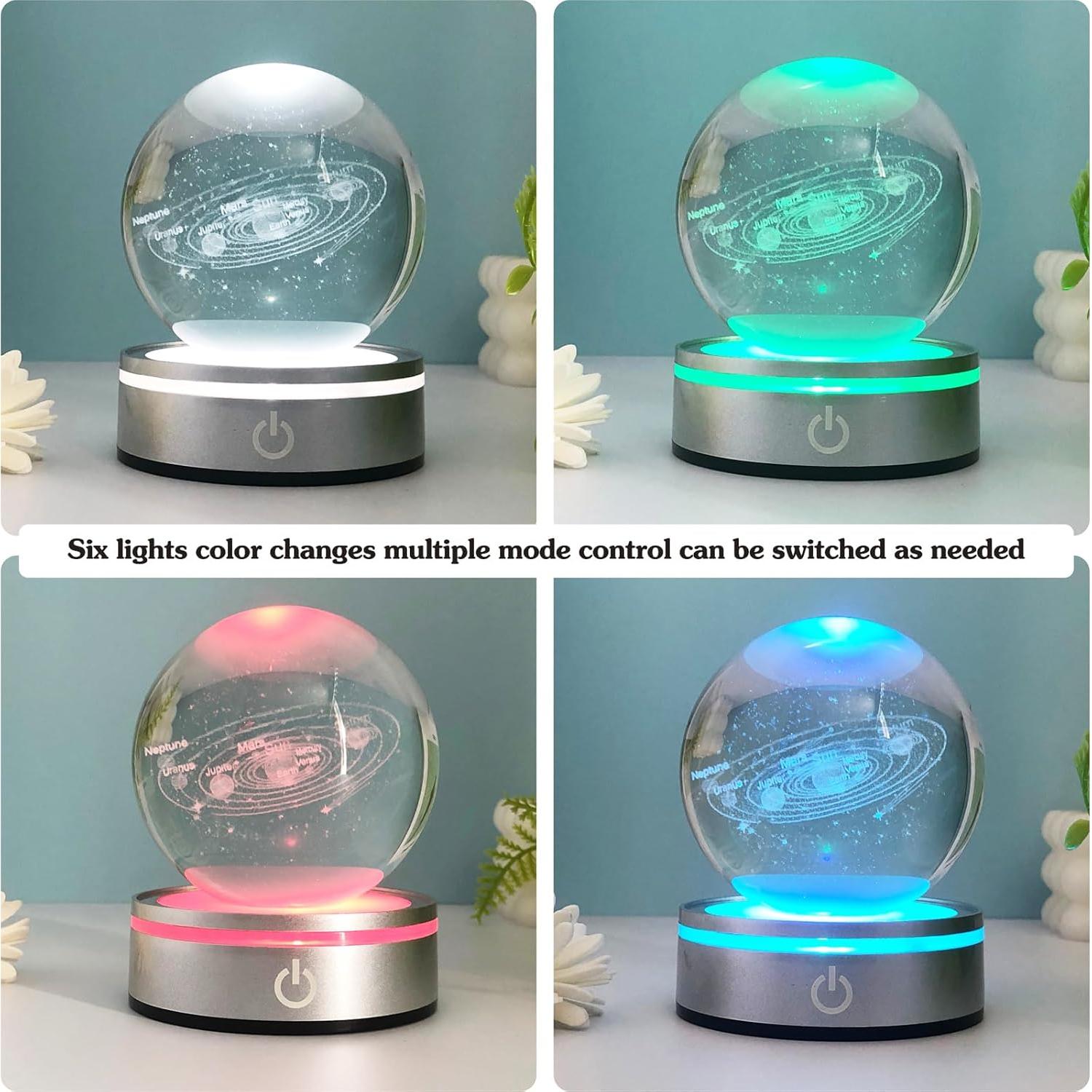 Bola de Cristal 3D Sistema Solar FANFEIYUE con Base LED 8 cm