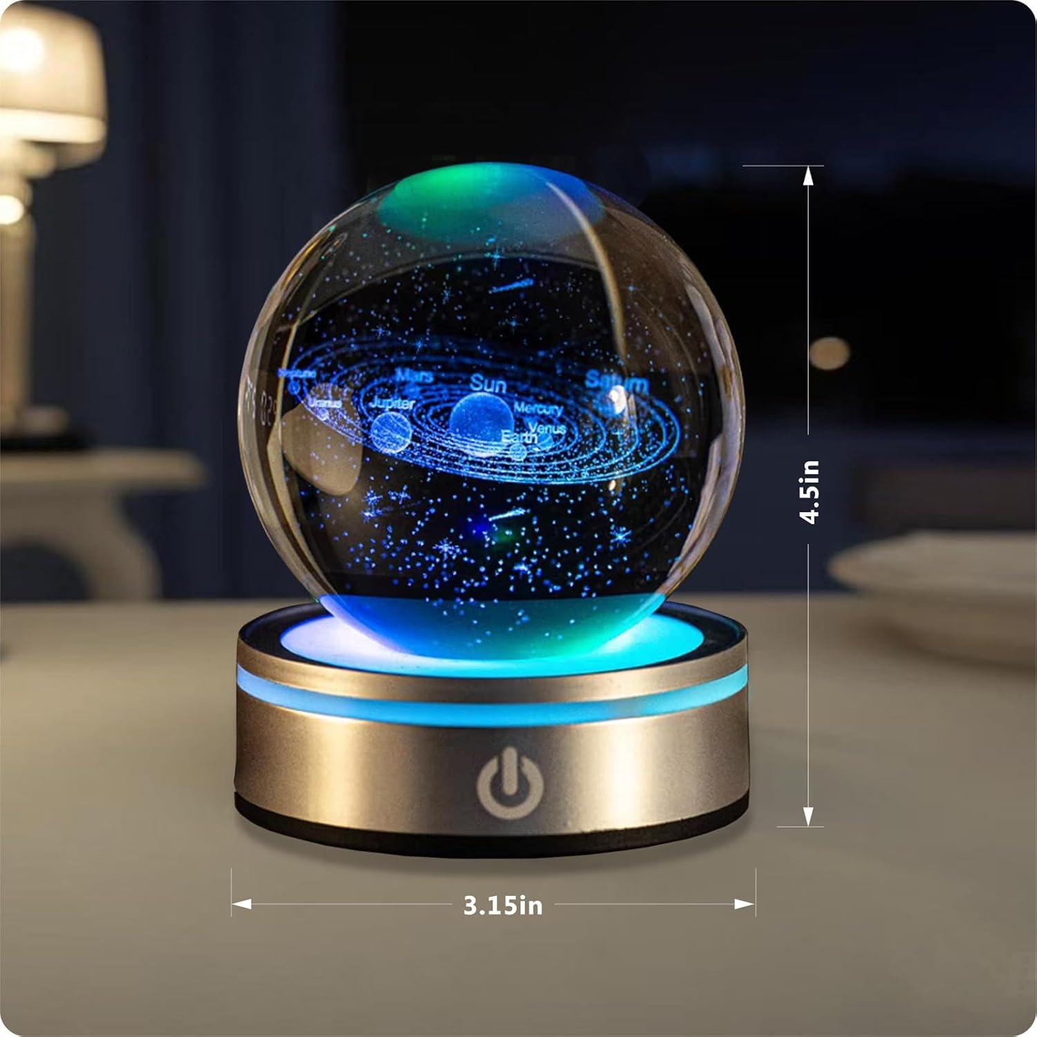 Bola de Cristal 3D Sistema Solar FANFEIYUE con Base LED 8 cm