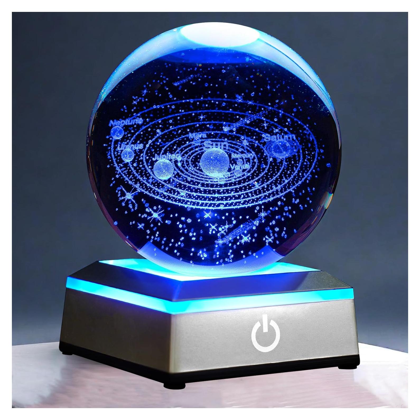 Lámpara de Noche 3D Cristal K9 Sistema Solar LED 8 cm