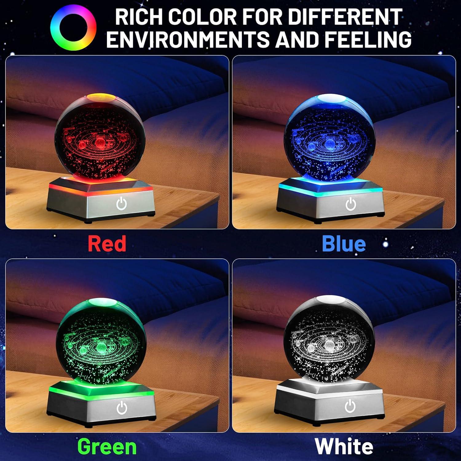 Lámpara de Noche 3D Cristal K9 Sistema Solar LED 8 cm