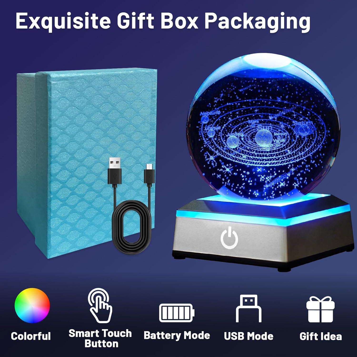 Lámpara de Noche 3D Cristal K9 Sistema Solar LED 8 cm