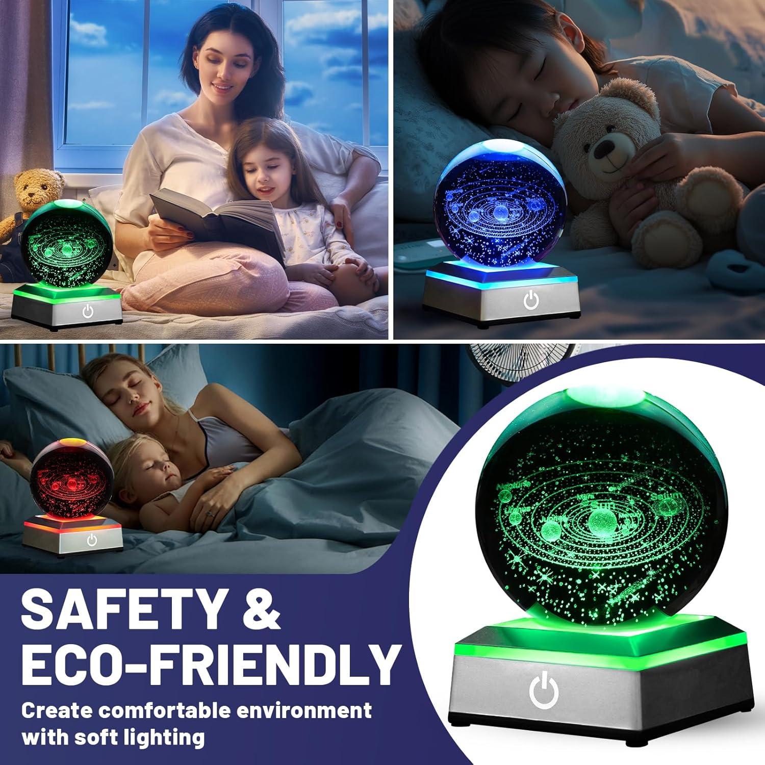 Lámpara de Noche 3D Cristal K9 Sistema Solar LED 8 cm