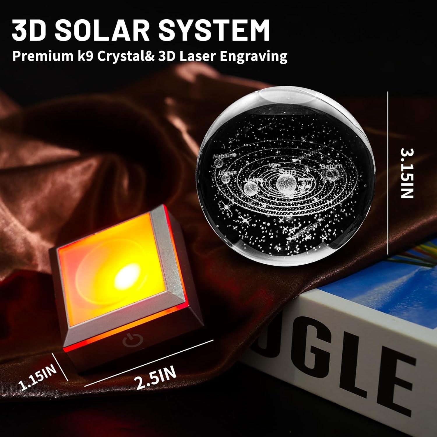 Lámpara de Noche 3D Cristal K9 Sistema Solar LED 8 cm