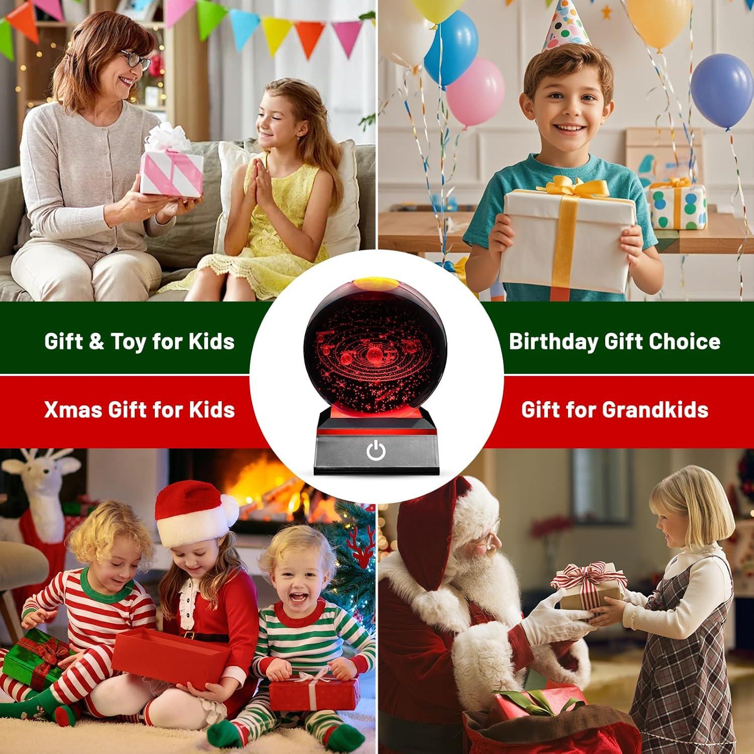 Lámpara de Noche 3D Cristal K9 Sistema Solar LED 8 cm