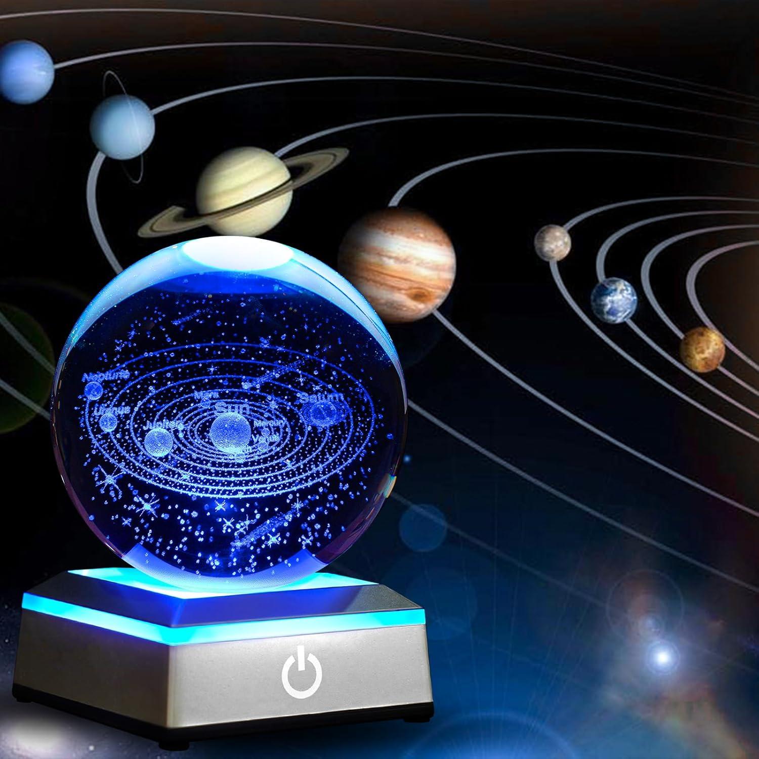 Lámpara de Noche 3D Cristal K9 Sistema Solar LED 8 cm