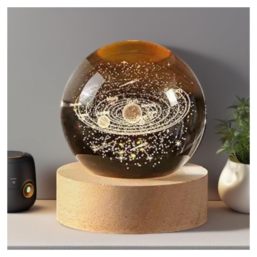 Bola de Cristal Solar 3D YISHANGFA con Base de Madera LED 60 mm