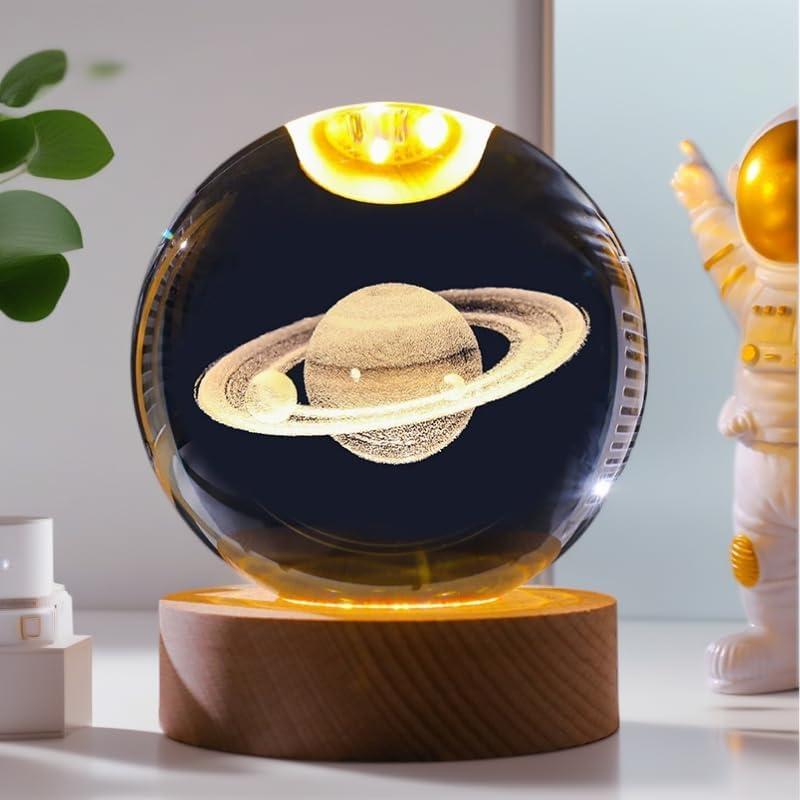 Bola de Cristal Solar 3D YISHANGFA con Base de Madera LED 60 mm