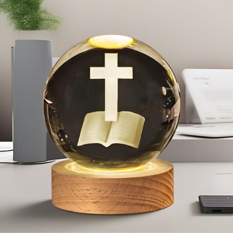 Bola de Cristal Solar 3D YISHANGFA con Base de Madera LED 60 mm