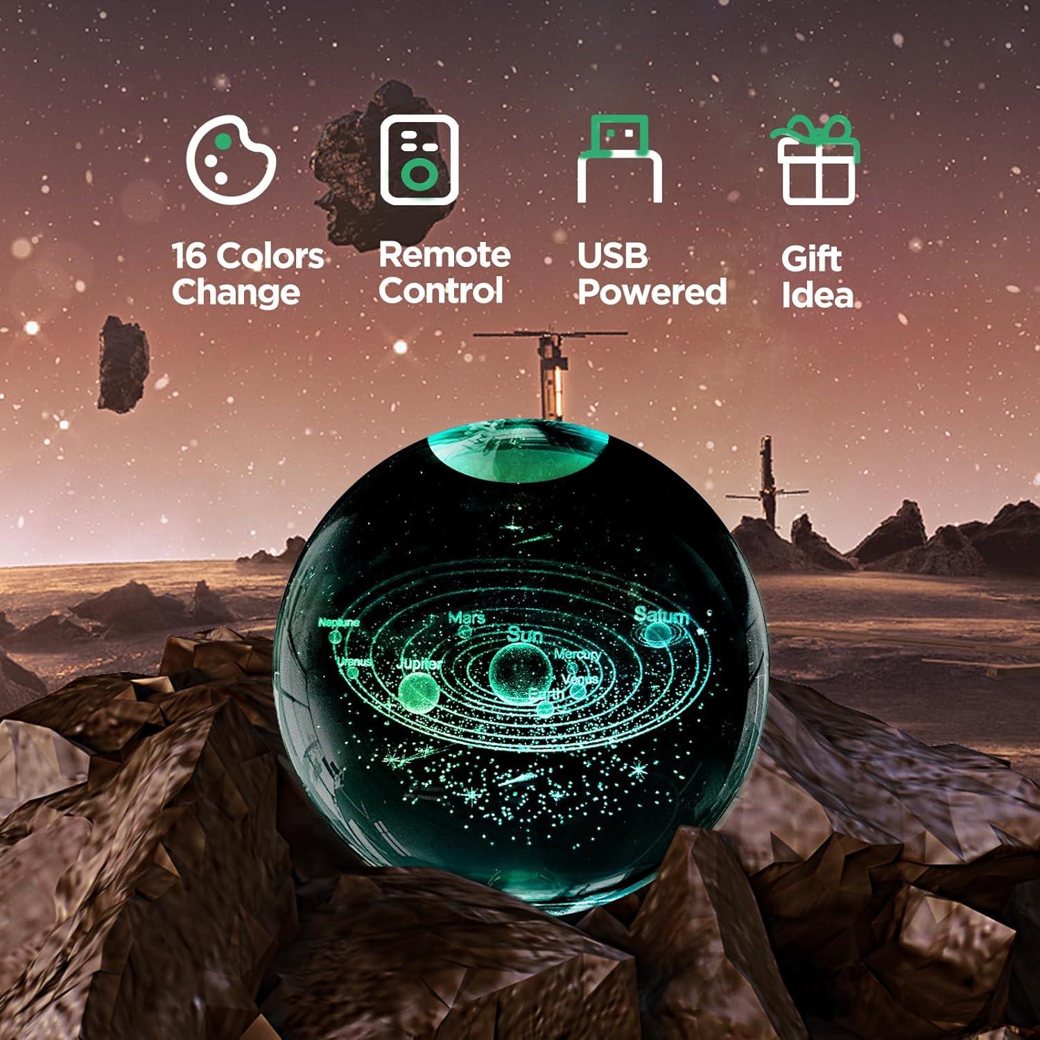 Lámpara de Noche 3D DCORIUNTG Cristal K9 16 Colores 8 cm