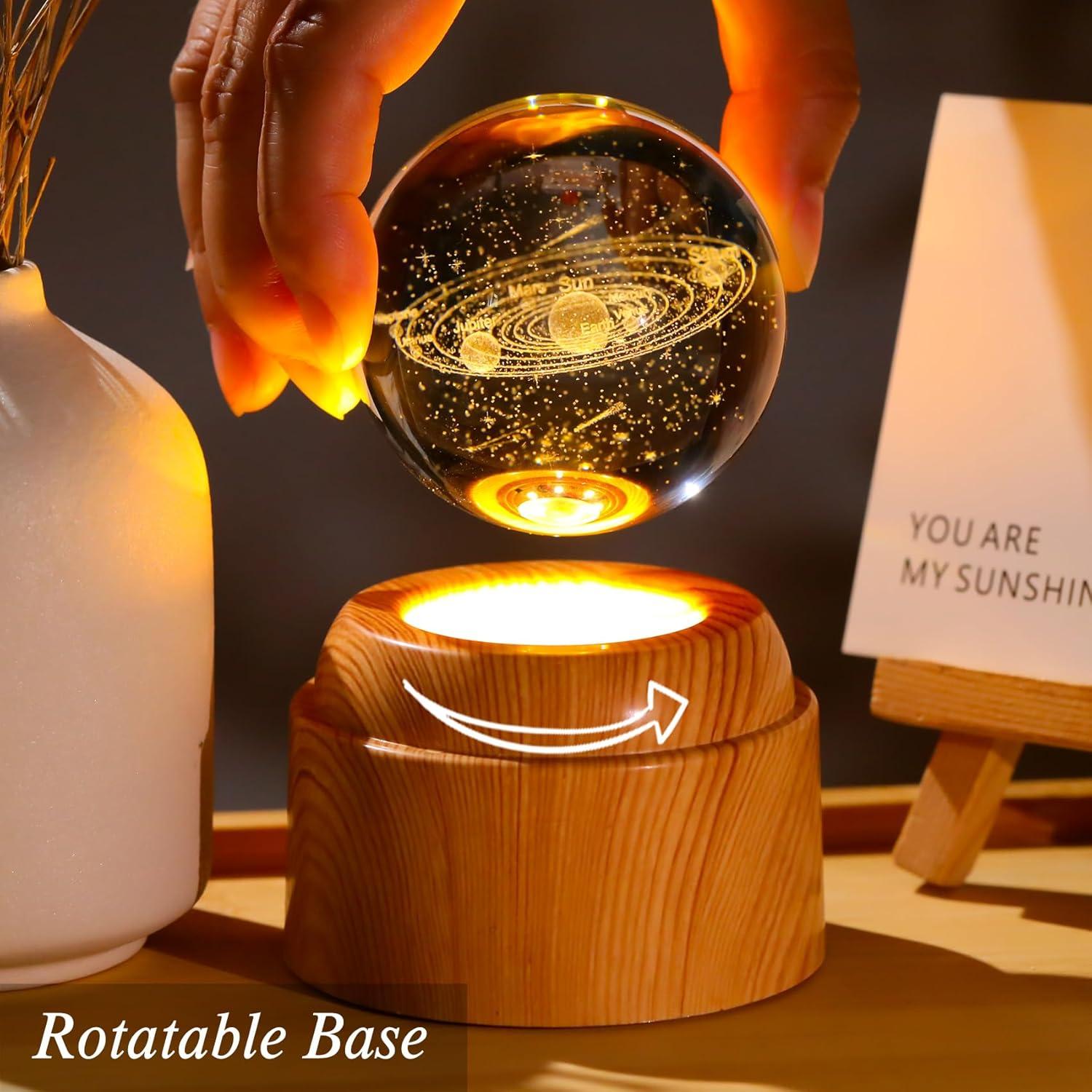Bola de Cristal 3D Sistema Solar Ornalrist 6 cm con Base de Madera