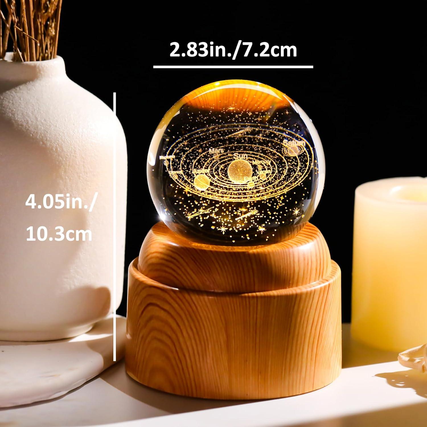 Bola de Cristal 3D Sistema Solar Ornalrist 6 cm con Base de Madera