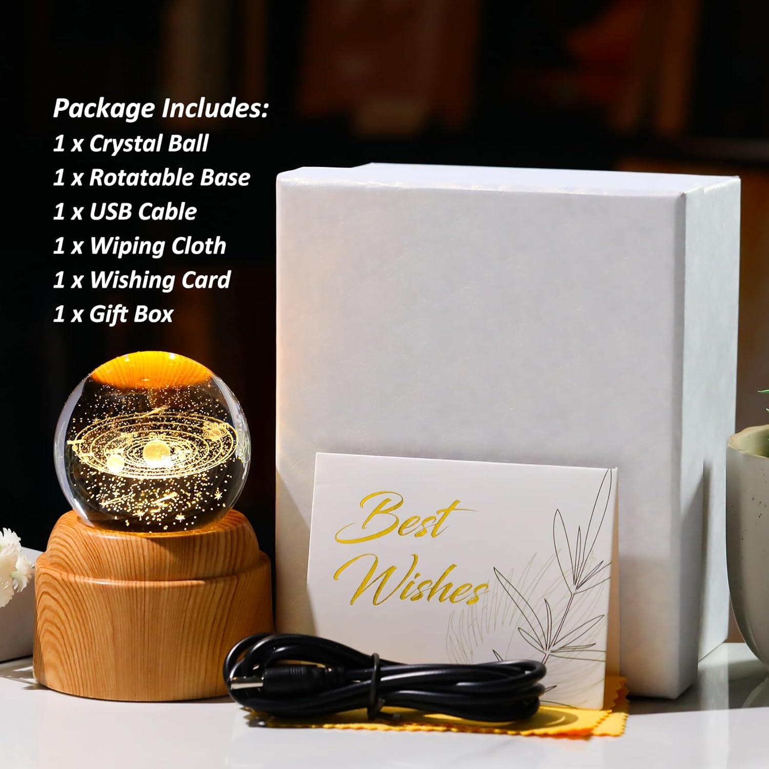 Bola de Cristal 3D Sistema Solar Ornalrist 6 cm con Base de Madera