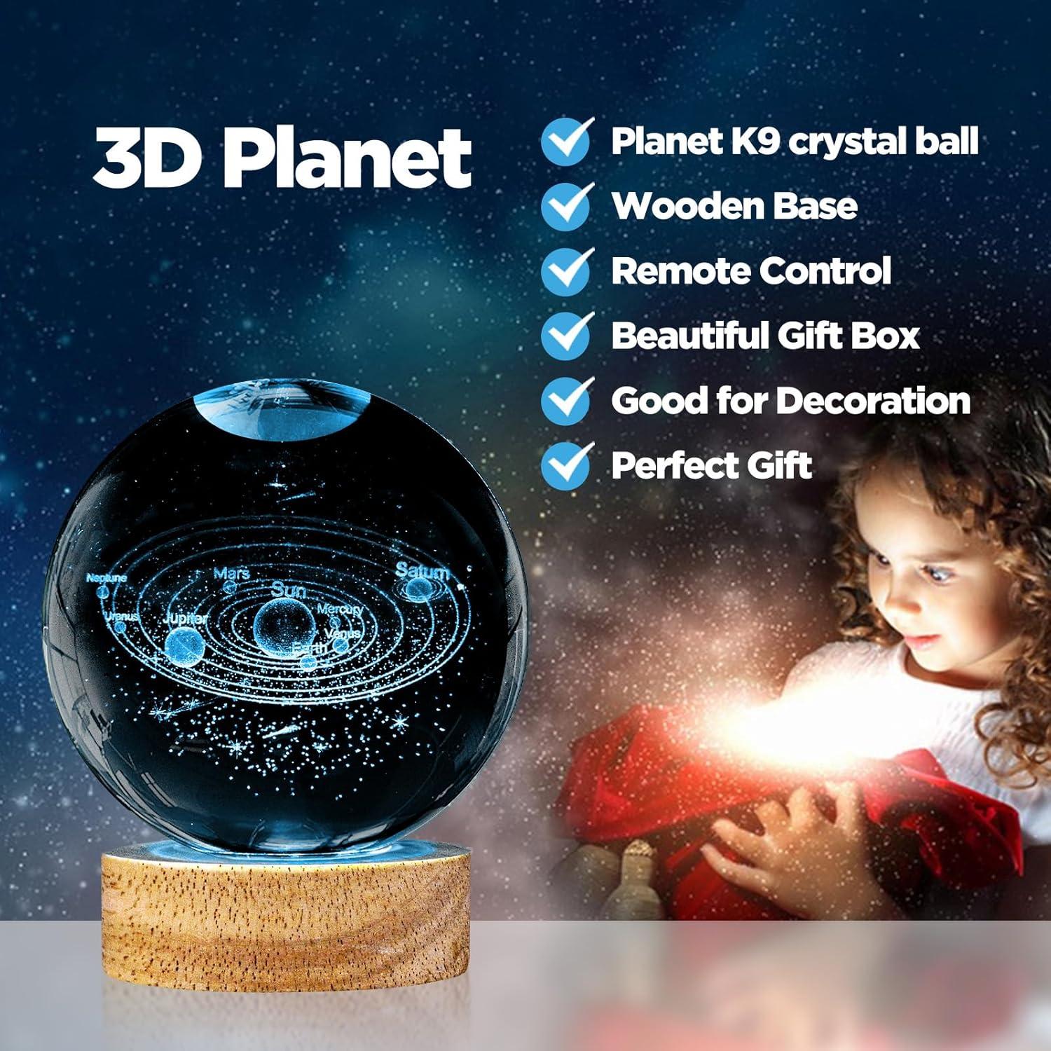 Luz Nocturna 3D Sistema Solar PYMIN3D con Control Remoto