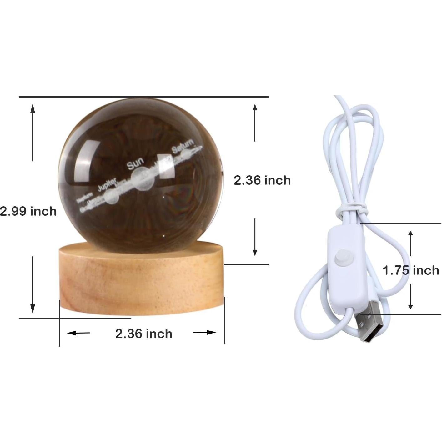 Luz Nocturna Esférica 3D Cokiyaya Sistema Solar USB 6cm