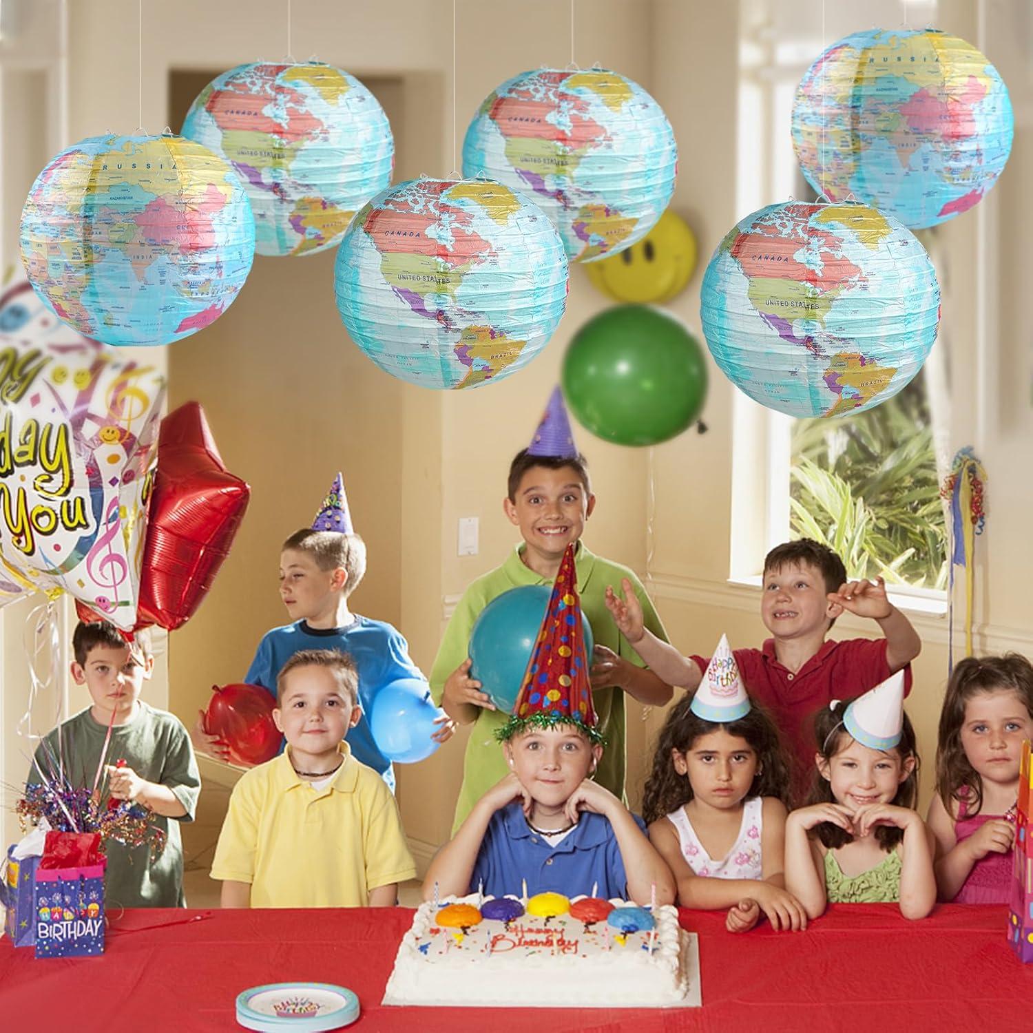 10 Linternas de Papel Mapa Mundial 25.4 cm Decoración Fiesta