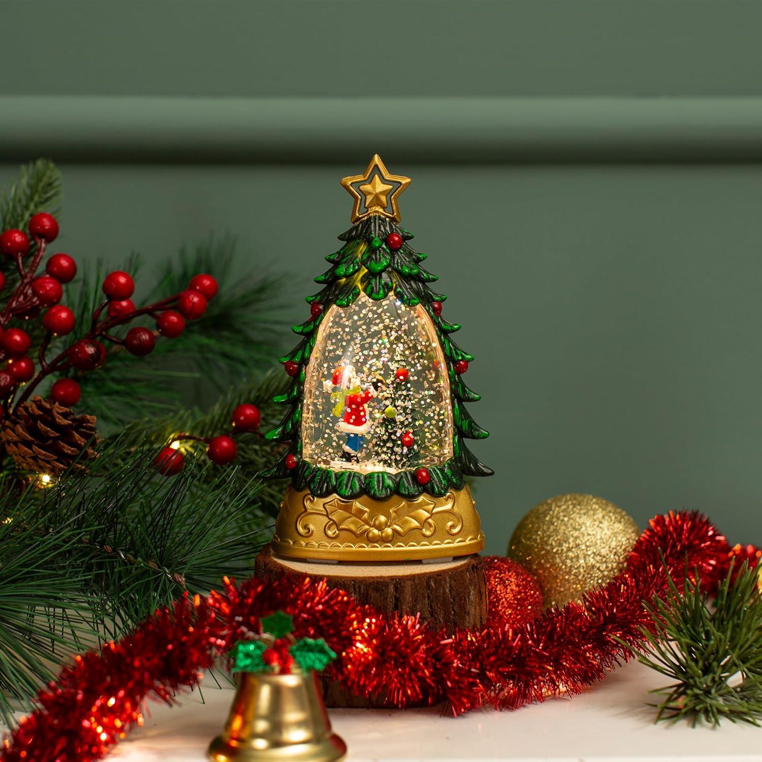 Mini Globo de Nieve Navidad Verde con Niño 15cm