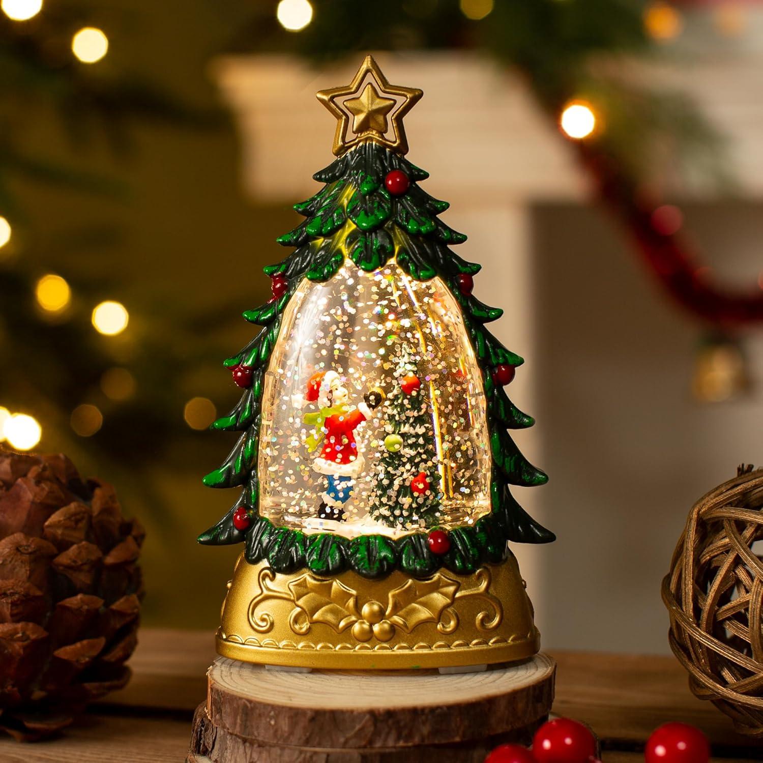 Mini Globo de Nieve Navidad Verde con Niño 15cm