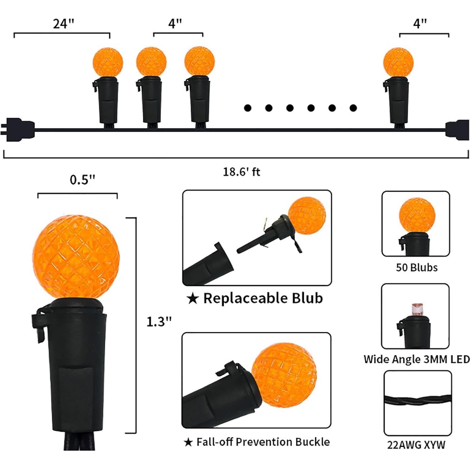 Cuerda de Luces LED Naranjas 5.67m 50 Bulbos Halloween
