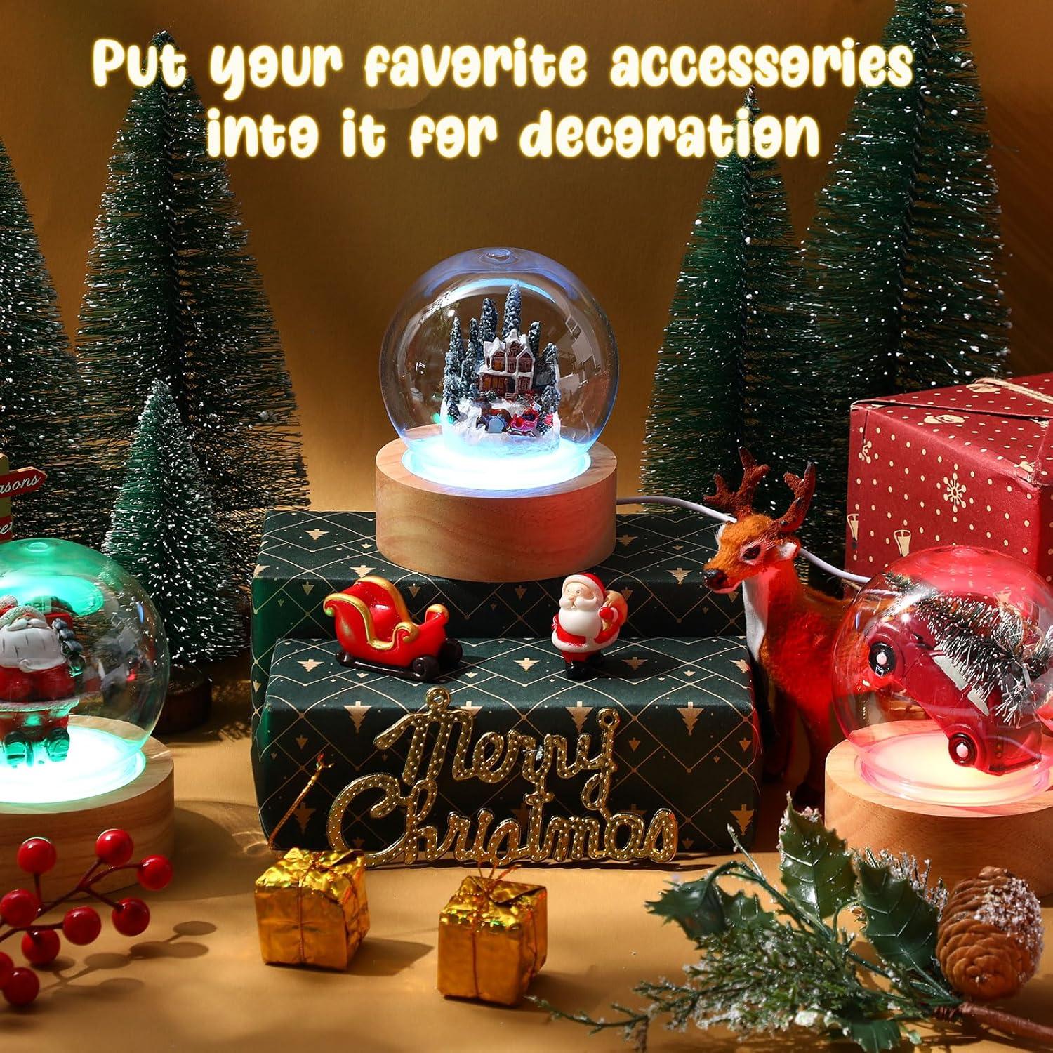 Set de Bolas de Nieve DIY Irenare con Base de Madera y LED 10 cm