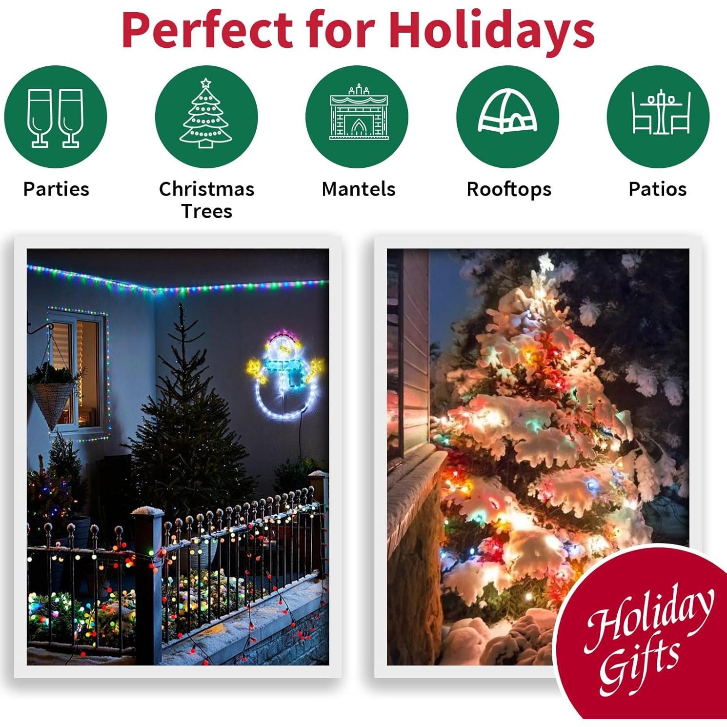 Luces de Cadena LED LAMPHOME 15m Multicolor 306 Esferas Navidad